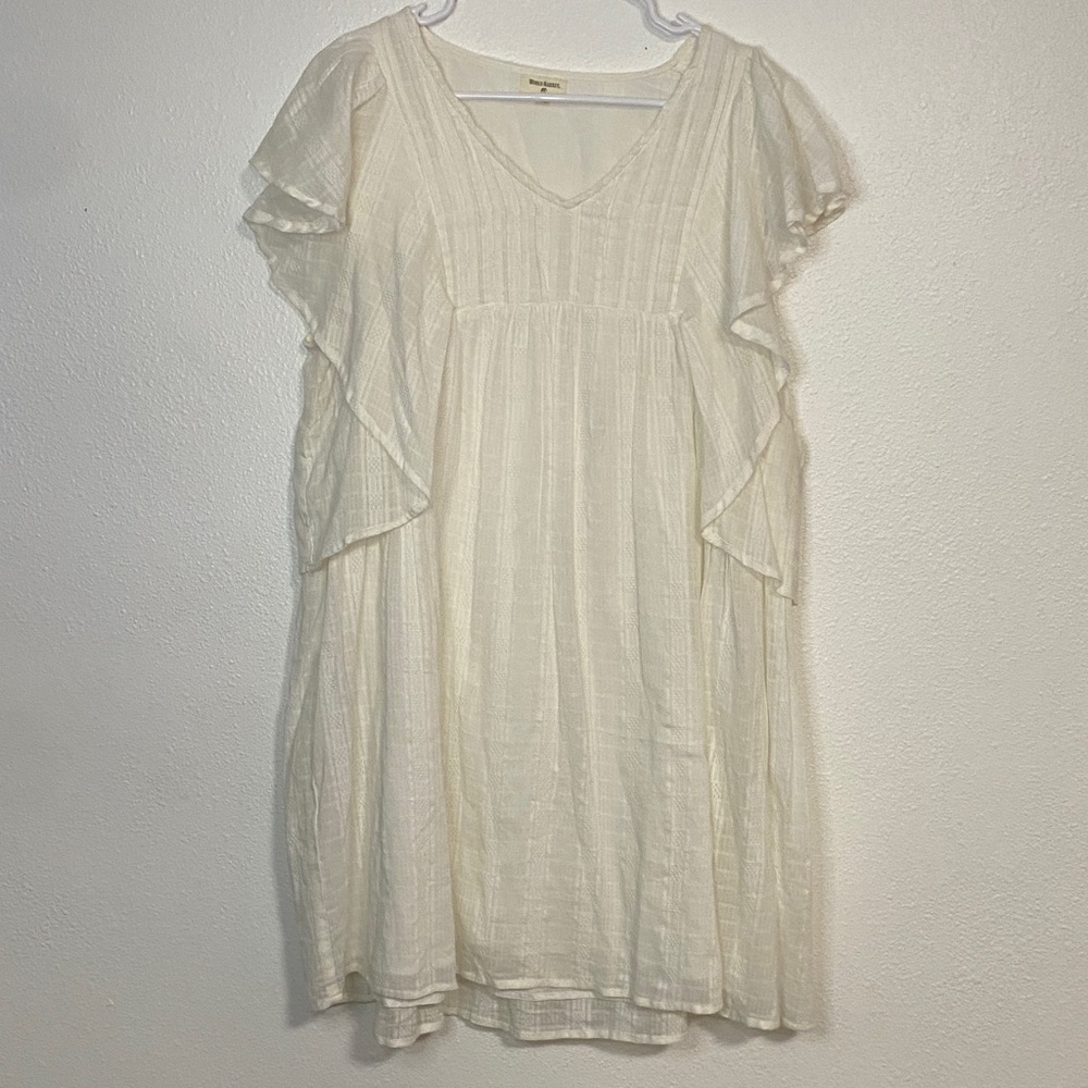 World Market Ivory Ruffle Sleeve Mini Dress